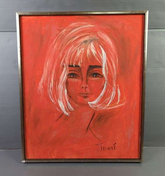 Original Acrylic Of Self Portrait On Canvas, Signed Jeanne, Framed, 24.5" X 20.5"