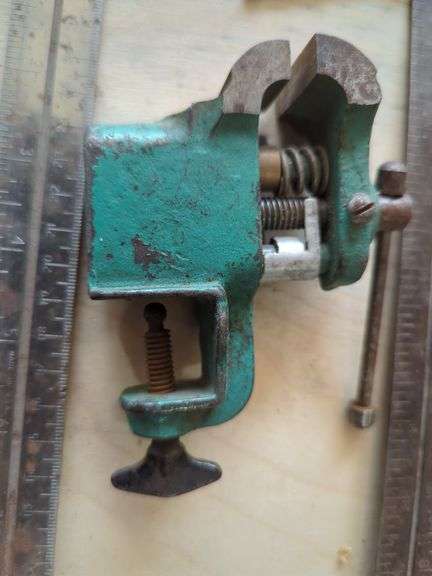 Machinist Tools Including Dividers, Calipers, Squares, Vise