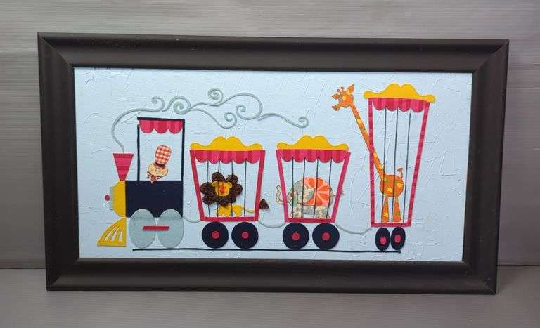 Children's Circus Train Framed Fabric Artwork by Patsy, 16" x 28"