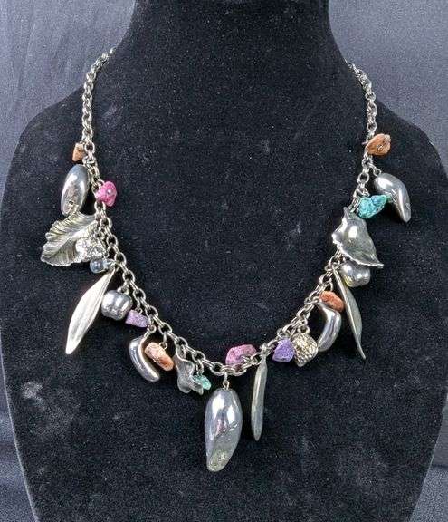 Statement Necklace and Earrings with Stones and Metal Elements