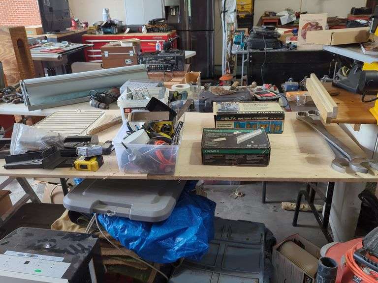 Saw Horse Tables, Including Ply Wood Sheet And Saw Horse Pair