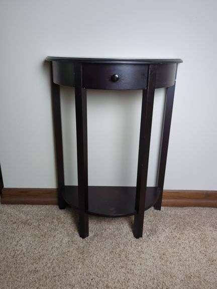 Dark Wood Half-Moon Entryway Table With Drawer