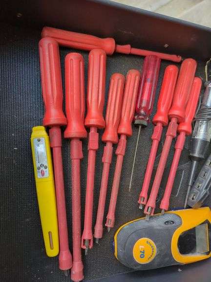 Micronta Multitester, Stud Finder, Screwdrivers, and Electrical Tools