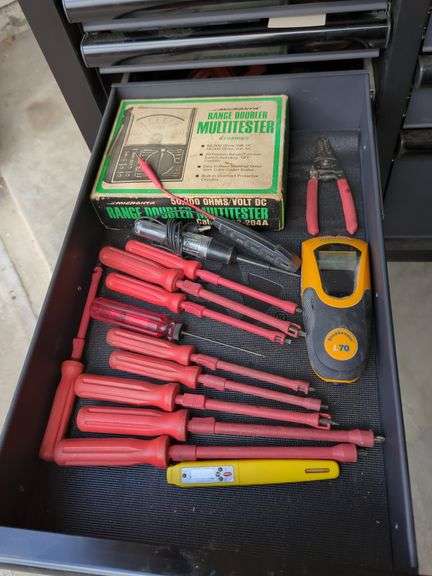 Micronta Multitester, Stud Finder, Screwdrivers, and Electrical Tools