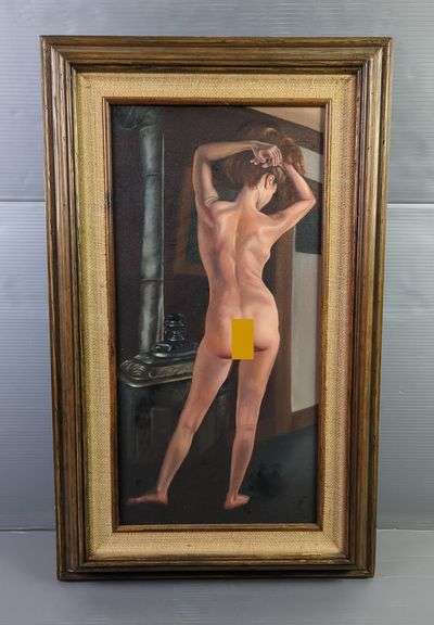 Cyndi West Untitled Original Oil On Canvas Of Woman, Signed, Framed, Artist Business Card On Back, 31" X 19", Mature Audience See Additional Photos