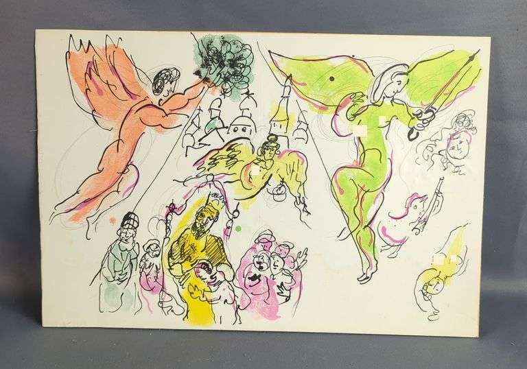 Marc Chagall (Russian-French, 1887-1985) Print Of Sketch For Le plafond de l'Opera de Paris, 12.75" X 19", Mature Audience See Additional Photos