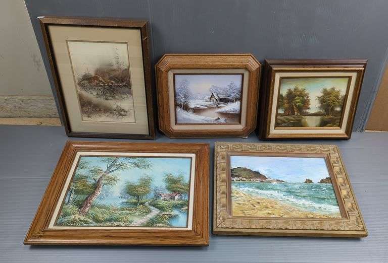 Original Paintings And Watercolor Landscapes On Canvas, Signed By Various Artists, Framed With Sizes Ranging 12" X 14" To 17" X 20.5", Total Qty 5, See Description For List Of Artists