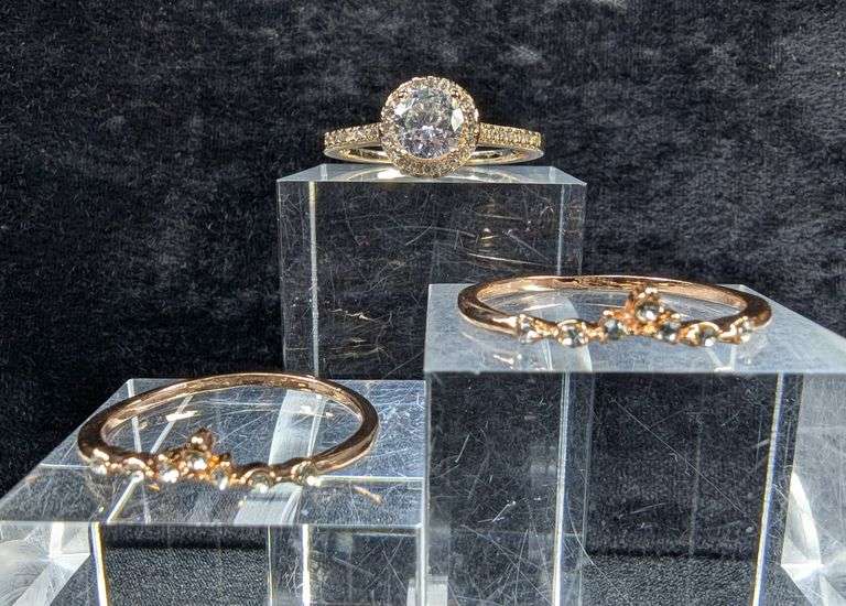 Set of 3 18K Gold Plated Rings with Simulated Stones