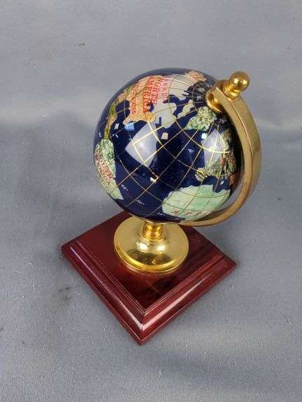 Decorative Gemstone Globe on Wood Base