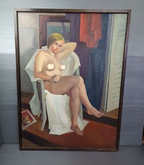 Jean Kline Woman Dressing Original Oil On Canvas, Signed And Framed, 42" x 31.5", Mature Audience See Additional Photos