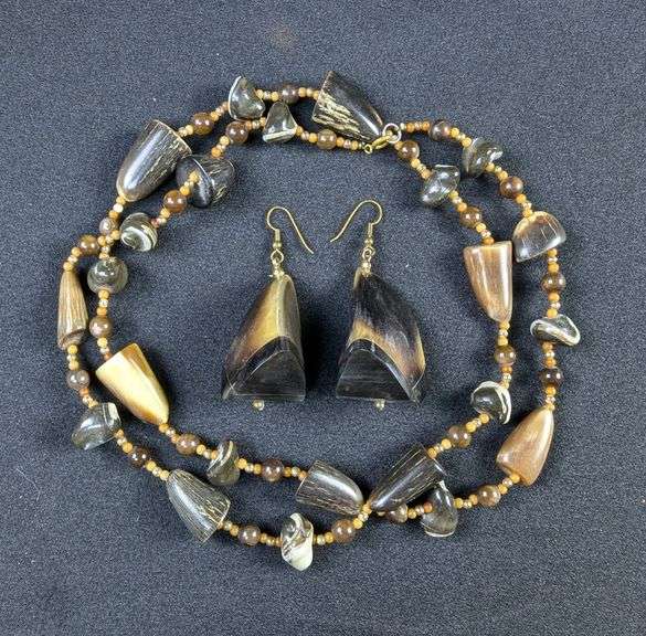 Unique Horn Bead Necklace and Earring Set
