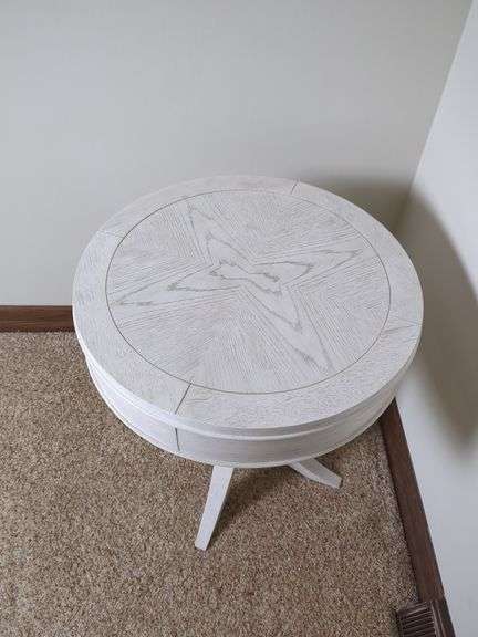 White Oak Eggshell Round Side Accent Table, See Lots 55, 62 And 260 For Matching Items