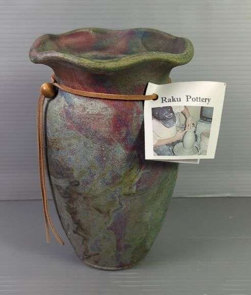 Raku Pottery Vase, Hand Made In The USA, Approx 9"H