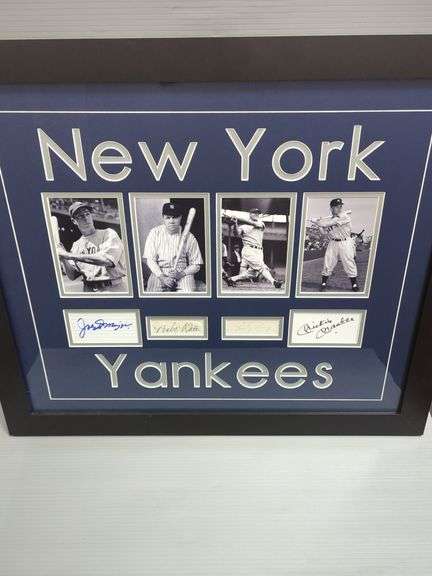 New York Yankees Framed Photographs And Autographs Including Joe DiMaggio, Babe Ruth, Lou Gehrig, And Mickey Mantle