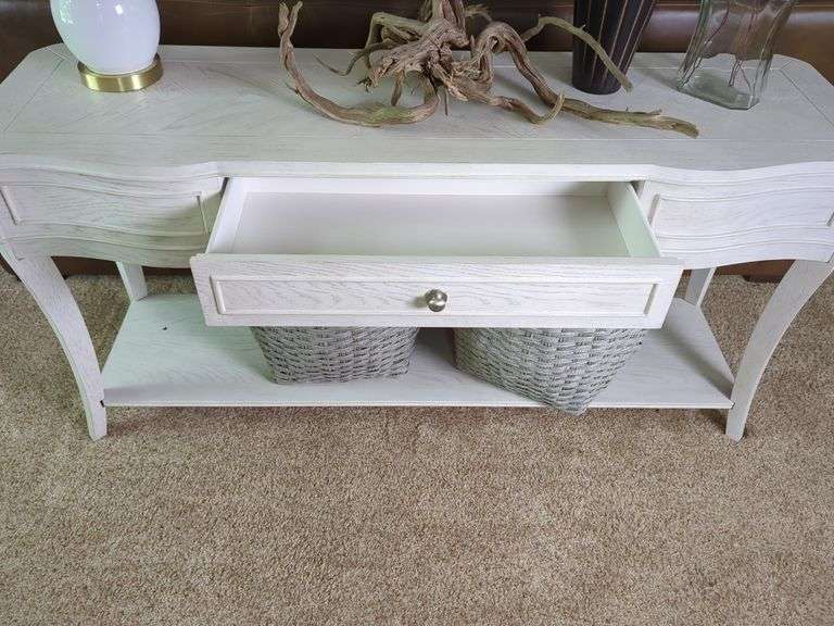 White Oak Eggshell Sofa Table with Center Drawer, See Lots 52, 62 And 260 For Matching Items