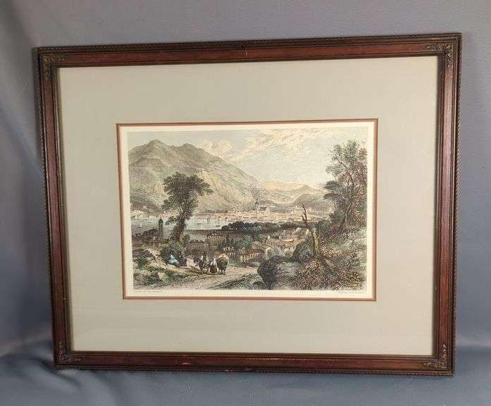 George Barnard 'Como Italy', Print Of Engraving By A. Willmore, Framed And Double Matted Under Glass, 25" X 35.5"