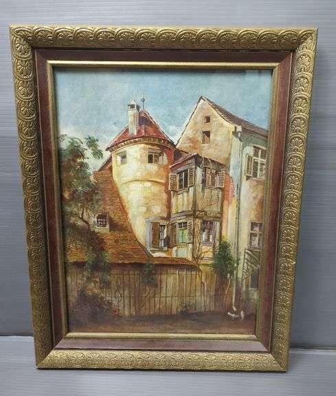 European Village Scene Print, Framed, 19" x 15"