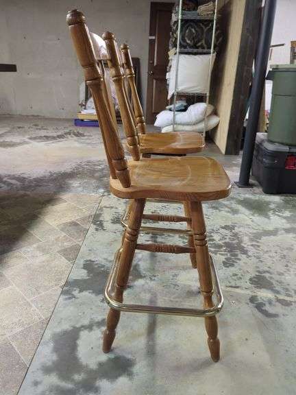 Wood Swivel Bar Stools with Footrest, Qty 2