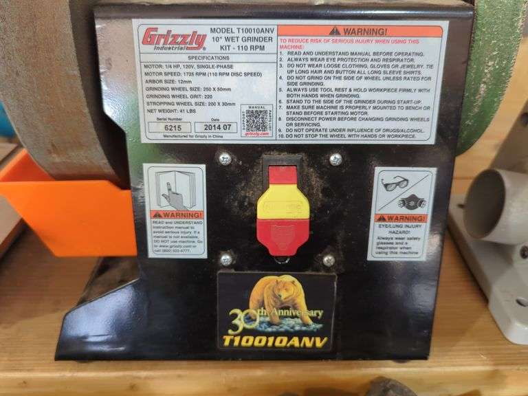 Grizzly Industrial 10" Wet Grinder, Model T10010ANV