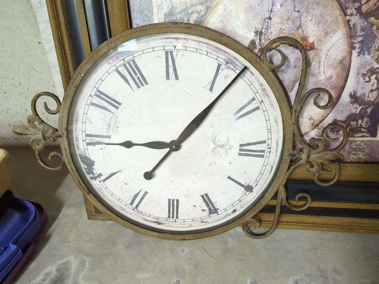 Framed Globe Print and Decorative Clock