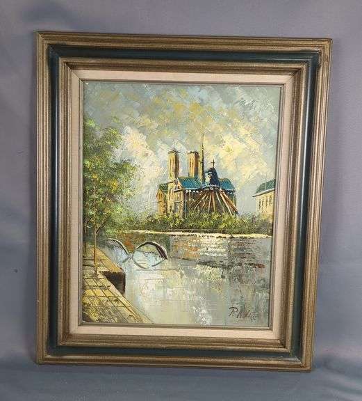 P. White Oil On Canvas Of Notre Dame, Framed, 27" X 23.5"