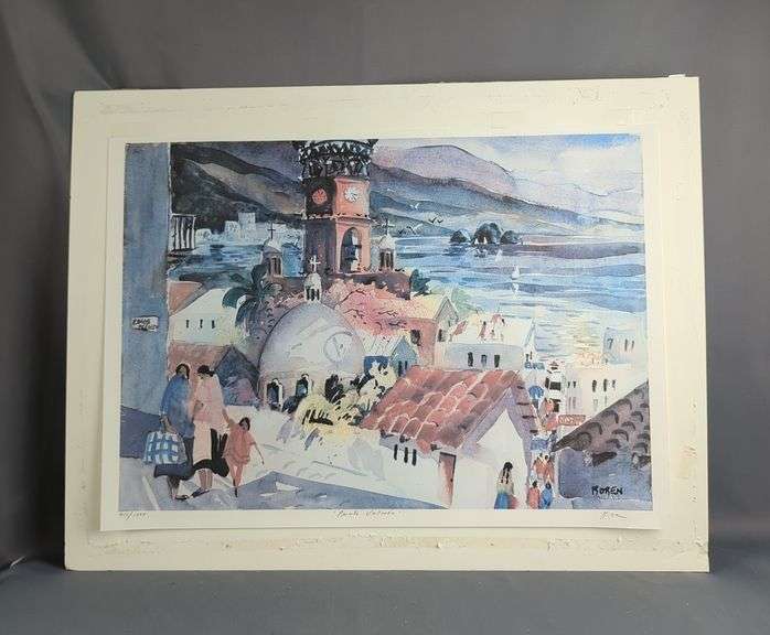 Evelyne Boren (German, 1939- ) 'Puerto Vallarta', Lithograph Of Watercolor On Paper Stock, Signed & Numbered 411/1000, With COA, 24" X 31.25"