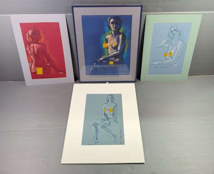 John P. Coleman Sketches Of Women, Titled 'Rebecca', 'Beth', 'Rhonda', And 'Rachel', Each is Signed, One Is Framed And Matted And Three Are Matted Only, Total Qty 4, Sizes Range 21" X 15.5" To 26" X 20", Mature Audience See Additional Photos