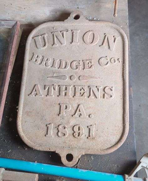 Union Bridge Co. Athens PA. 1891 Cast Iron Sign
