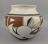 Polychrome Hopi Pottery Vase By Joy Navasie, Frog Woman, Marked, 5" Tall x 5.75" Wide