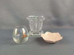 Partylite Crystal Candleholder, Floral Bowl, Decorated Glass