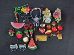 Collection of Fruit and Novelty Brooches and Jewelry