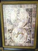 Framed Globe Print and Decorative Clock