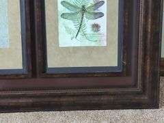 Dragonfly Botanical Triptych Framed Print, 32" x 58" x 1.25"