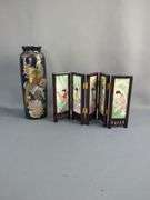 Original Artmark Asian Inspired Vase And Miniature Folding Screen