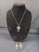 Gold Tone Necklace and Earring Set with Green and White Accents