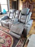 Powered 2-Seat Leather Home Theater Recliner with Console