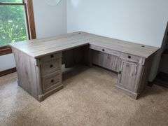 Corner L-Shaped 2-Piece Computer Desk with Drawers and Locking Cabinet