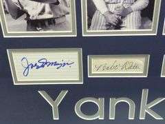 New York Yankees Framed Photographs And Autographs Including Joe DiMaggio, Babe Ruth, Lou Gehrig, And Mickey Mantle