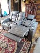 Powered 2-Seat Leather Home Theater Recliner with Console