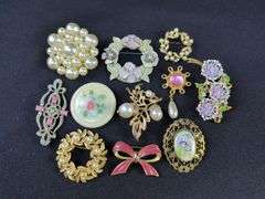 Collection of Decorative Costume Jewelry Brooches