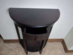 Dark Wood Half-Moon Entryway Table With Drawer