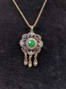 Gold Tone Necklace and Earring Set with Green and White Accents