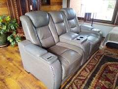 Powered 2-Seat Leather Home Theater Recliner with Console