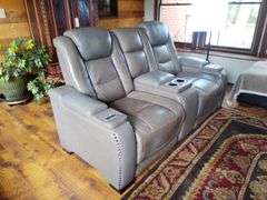 Powered 2-Seat Leather Home Theater Recliner with Console