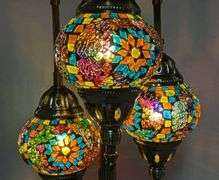Turkish Mosaic Bronze Finish Table Lamp With 3 Hanging Globes, 22.25" Tall