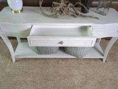 White Oak Eggshell Sofa Table with Center Drawer, See Lots 52, 62 And 260 For Matching Items