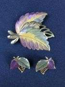 Leaf Design Brooch and Earring Set