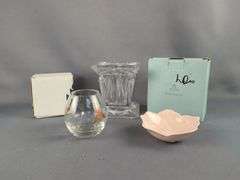 Partylite Crystal Candleholder, Floral Bowl, Decorated Glass
