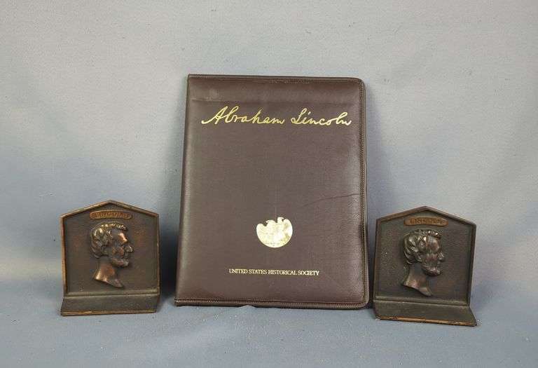Abraham Lincoln US Historical Society Binder with Letter & Bookends