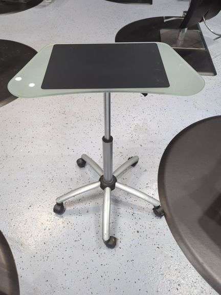 Jewell Adjustable Height Rolling Salon Table with Frosted Glass Top